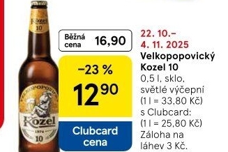 Pivo světlé výčepní 10°Velkopopovický Kozel