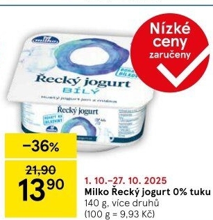 Bílý jogurt řecký 0% Milko