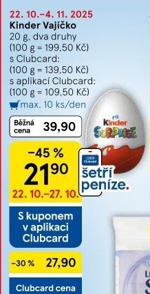 Čokoládové vajíčko s překvapením Kinder Surprise