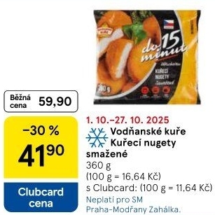 Nugetky kuřecí smažené mražené Vodňanské kuře