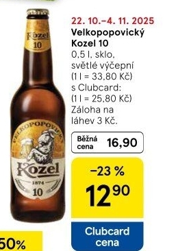 Pivo světlé výčepní 10°Velkopopovický Kozel