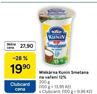 Smetana na vaření Mlékárna Kunín 12%