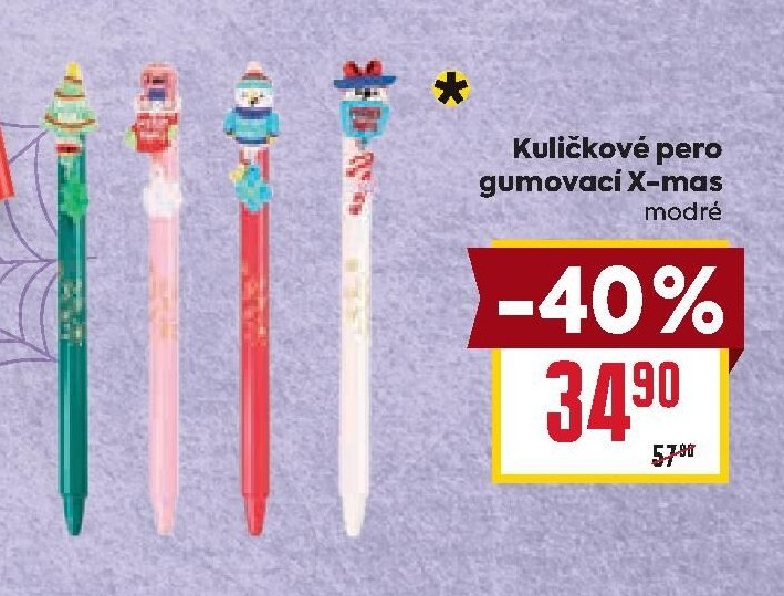 Kuličkové pero gumovací X-mas modré