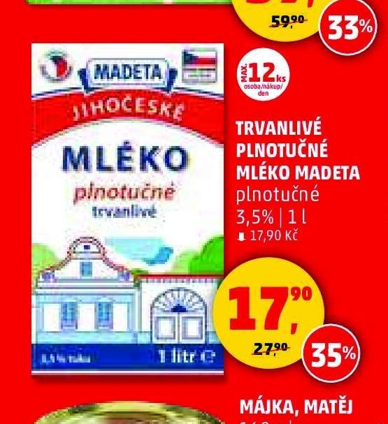 TRVANLIVÉ PLNOTUČNÉ MLÉKO MADETA