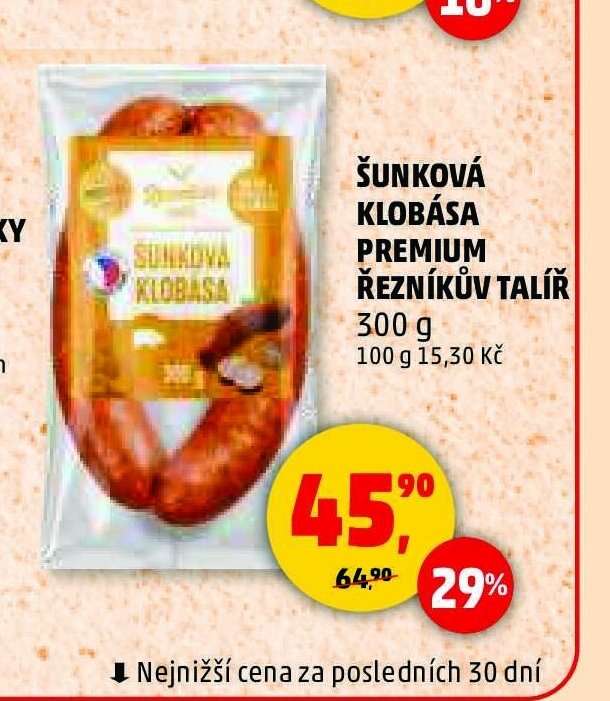 ŠUNKOVÁ KLOBÁSA PREMIUM ŘEZNÍKŮV TALÍŘ 300 g