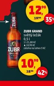 ZUBR GRAND světlý ležák 0,5 l