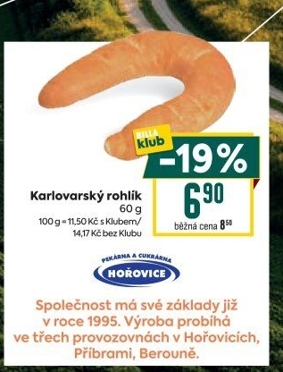 Rohlík Karlovarský Hořovická pekárna a cukrárna