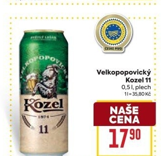 Pivo světlý ležák 11° Medium Velkopopovický Kozel
