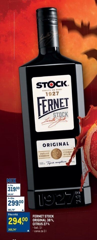 FERNET STOCK ORIGINAL 38%, CITRUS 27%