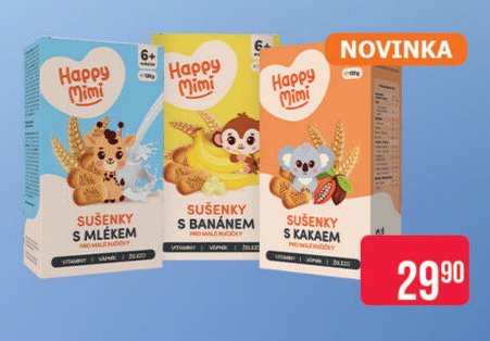 Happy Mimi sušenky (s mlékem, s banánem, s kakaem)