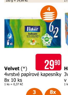 Velvet (*) 4vrstvé papírové kapesníky 8x 10 ks