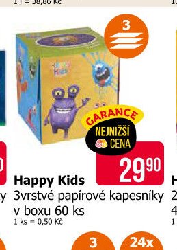 Happy Kids 3vrstvé papírové kapesníky v boxu 60 ks