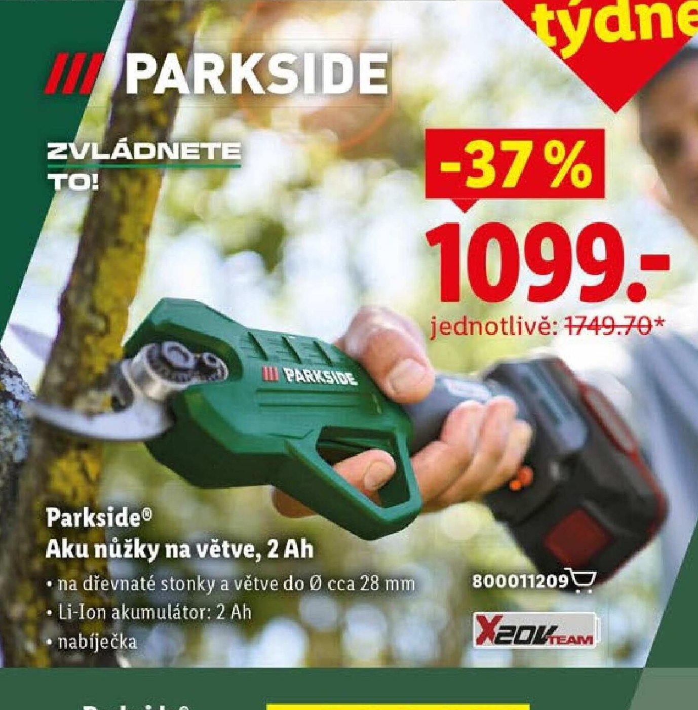 Parkside Aku nůžky na větve, 2 Ah