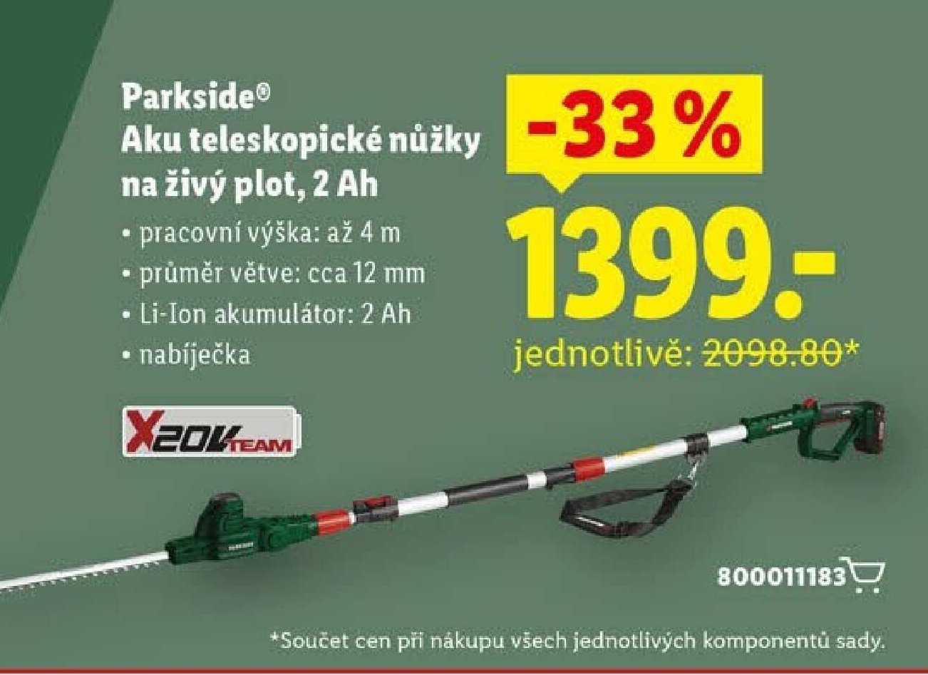 Parkside Aku teleskopické nůžky na živý plot, 2 Ah