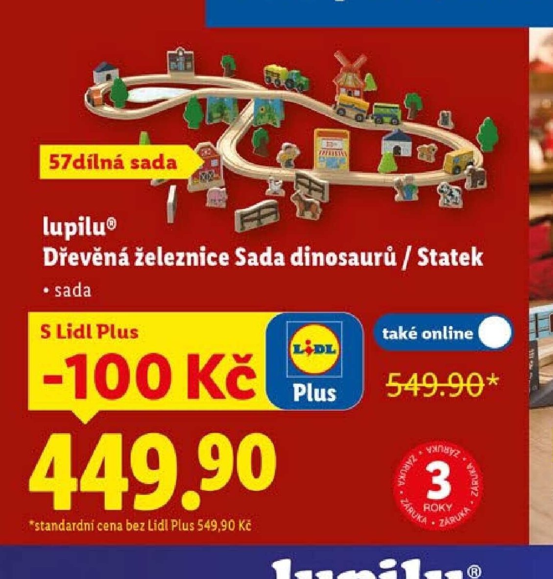 lupilu Dřevěná železnice Sada dinosaurů / Statek