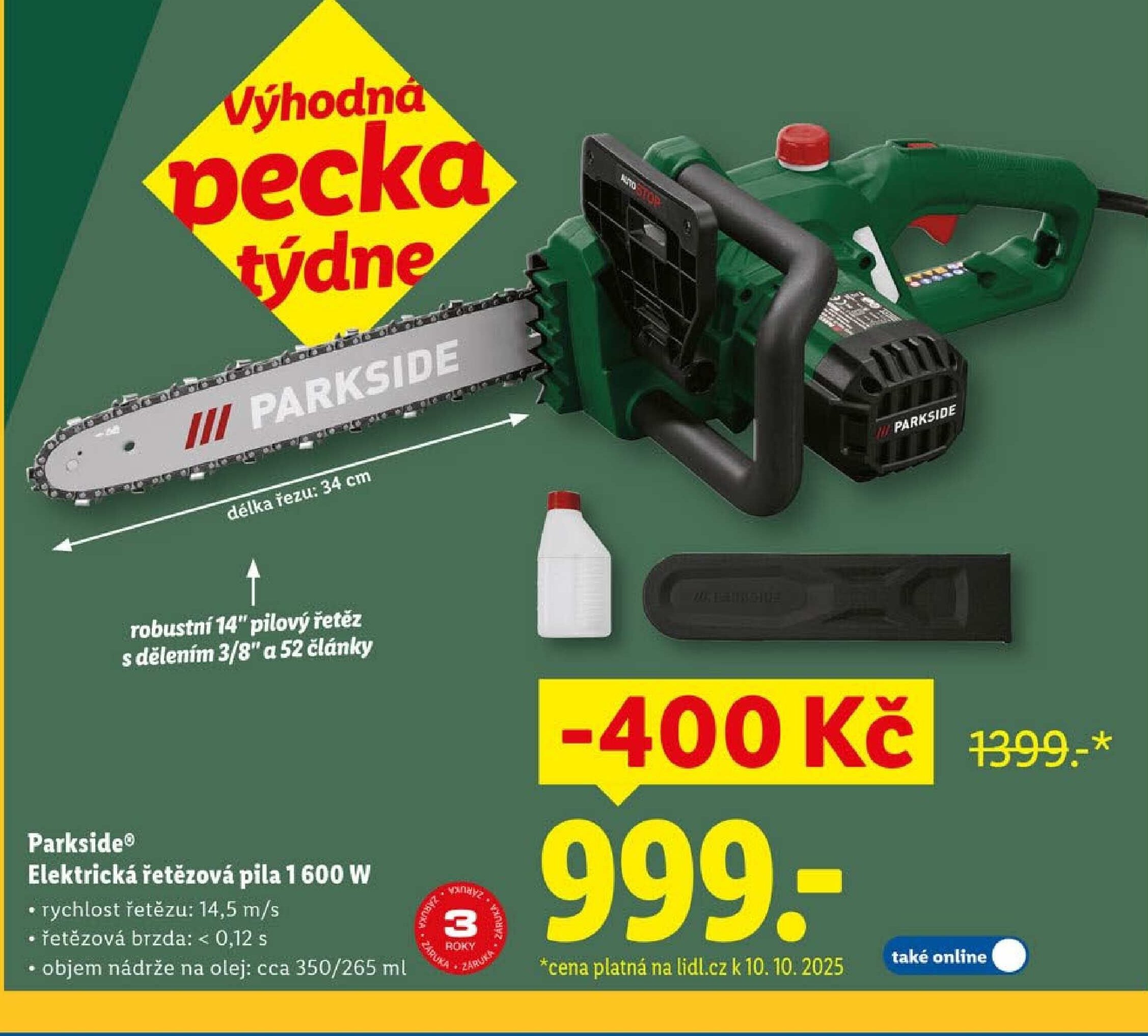 Parkside Elektrická řetězová pila 1 600 W