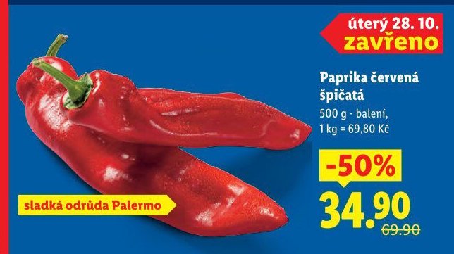 Paprika červená špičatá