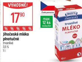 Mléko trvanlivé Jihočeské Madeta - 3,5% plnotučné