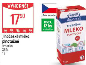 Mléko trvanlivé Jihočeské Madeta - 3,5% plnotučné