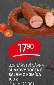 Salám šunkový točený z komína Uzenářství Vávra