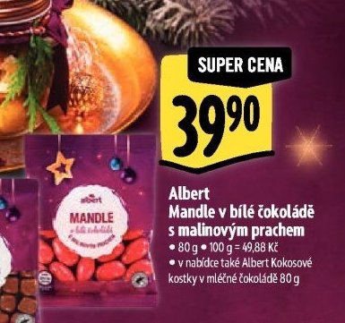 Albert Mandle v bílé čokoládě s malinovým prachem - Albert akcniletaky.com