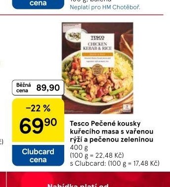 Tesco Pečené kousky kuřecího masa s vařenou rýží a pečenou zeleninou