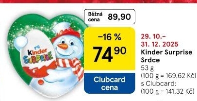 Čokoládové srdíčko s překvapením Kinder Surprise