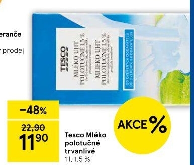 Mléko trvanlivé Tesco - 1,5% polotučné