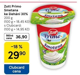 Smetana ke šlehání 30% Primo Zott
