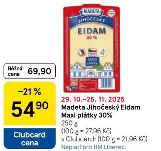 Sýr Eidam Jihočeský 30% Madeta