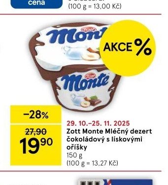 Zott Monte Mléčný dezert čokoládový s lískovými oříšky 150 g