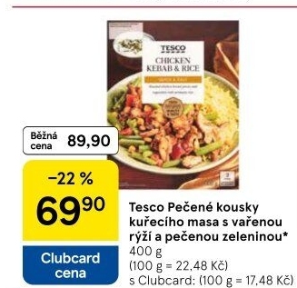 Kuřecí kebab s rýží a pečenou zeleninou Tesco