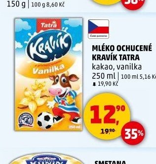 Kravík Tatra mléko ochucené kakao, vanilka 250ml