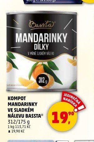 Kompot mandarinky ve sladkém nálevu Bassta