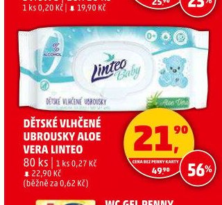 Dětské vlhčené ubrousky Aloe Vera Linteo