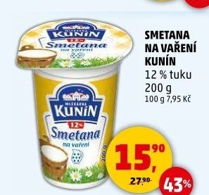 Smetana na vaření Mlékárna Kunín 12%