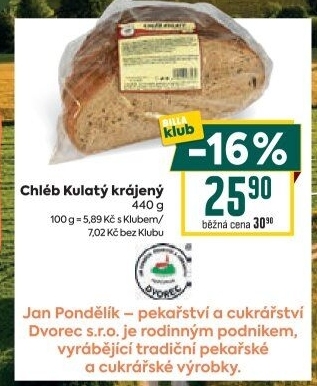 Chléb kulatý Pekařství a cukrářství Dvorec