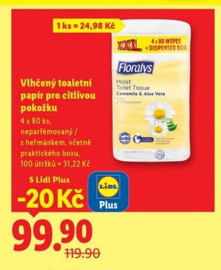 Floralys Vlhčený toaletní papír pro citlivou pokožku