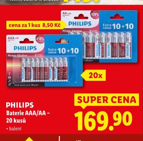 PHILIPS Baterie AAA/AA - 20 kusů