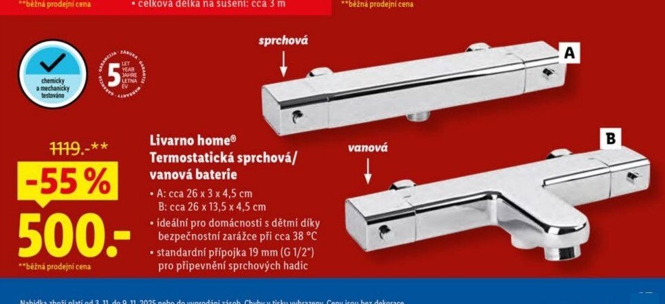 Livarno home Termostatická sprchová/vanová baterie