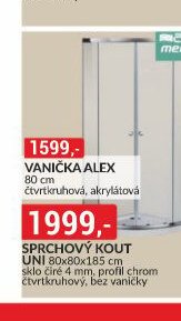 SPRCHOVÝ KOUT UNI 80x80x185 cm sklo čiré 4 mm, profil chrom bez vaničky - bauMax akcniletaky.com