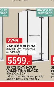 SPRCHOVÝ KOUT VALENTINA BLACK 80x100x190 cm sklo čiré 6 mm, černé profily obdélníkový, bez vaničky