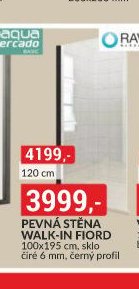 PEVNÁ STĚNA WALK-IN FIORD 100x195 cm, sklo čiré 6 mm, černý profil