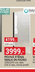 Pevná stěna Walk-In Fiord 100x195 cm, sklo čiré 6 mm, černý profil