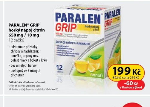 PARALEN GRIP horký nápoj citrón 650 mg / 10 mg 12 sáčků