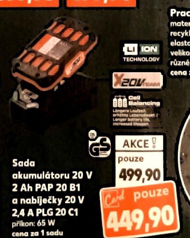 Sada akumulátoru 20 V 2 Ah PAP 20 B1 a nabíječky 20 V 2,4 A PLG 20 C1