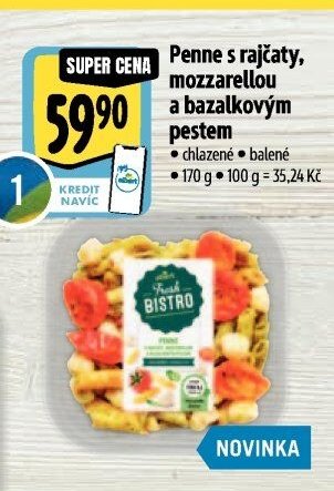 Penne s rajčaty, mozzarellou a bazalkovým pestem