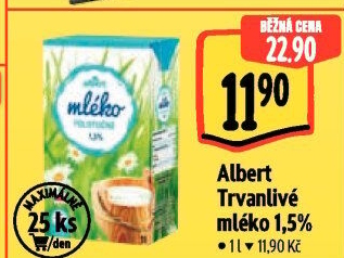 Mléko trvanlivé Albert - 1,5% polotučné