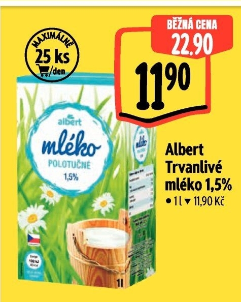 Mléko trvanlivé Albert - 1,5% polotučné