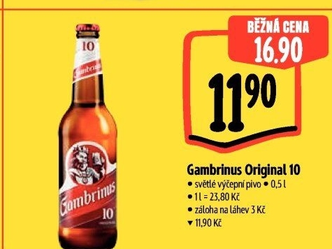 Pivo světlé výčepní Originál 10° Gambrinus